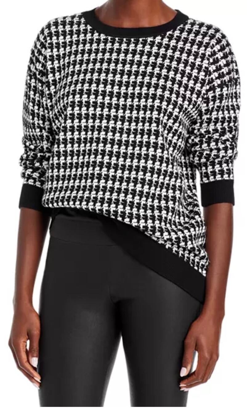 Karl Lagerfeld Paris Sz S Oversized Houndstooth Stretch Knit Crewneck Sweater